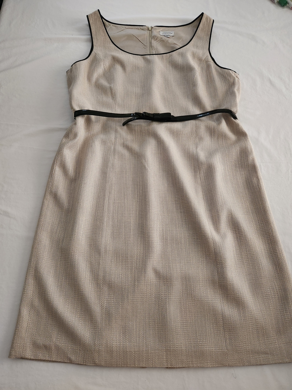 Tahari Arthur S. Levine Beige Black Belted Sheath Dress Size 16